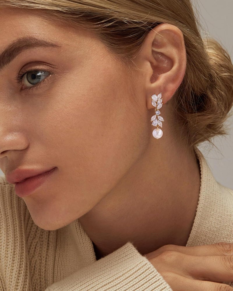 SELFROSE Store Gold Dangle Earrings for Women,Prom Jewelry Dainty Earring 14K Gold Plated Drop Earrings for Women Trendy Hypoallergenic CZ Dangling Earring - Image 5